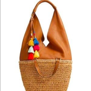 Reversible Vince Camuto Hedda Convertible Straw Tote Metallic